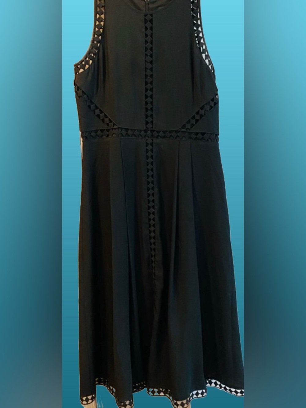 Ann Taylor Black Sleeveless Midi Dress with Geometric Cutout Trim Size 16
